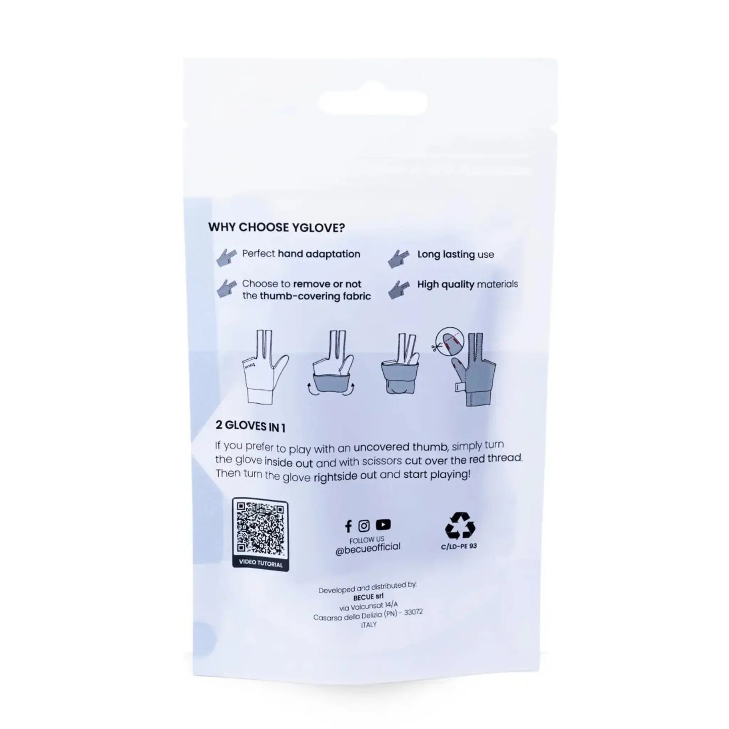 Luva de Bilhar Becue Y Glove Cinzenta