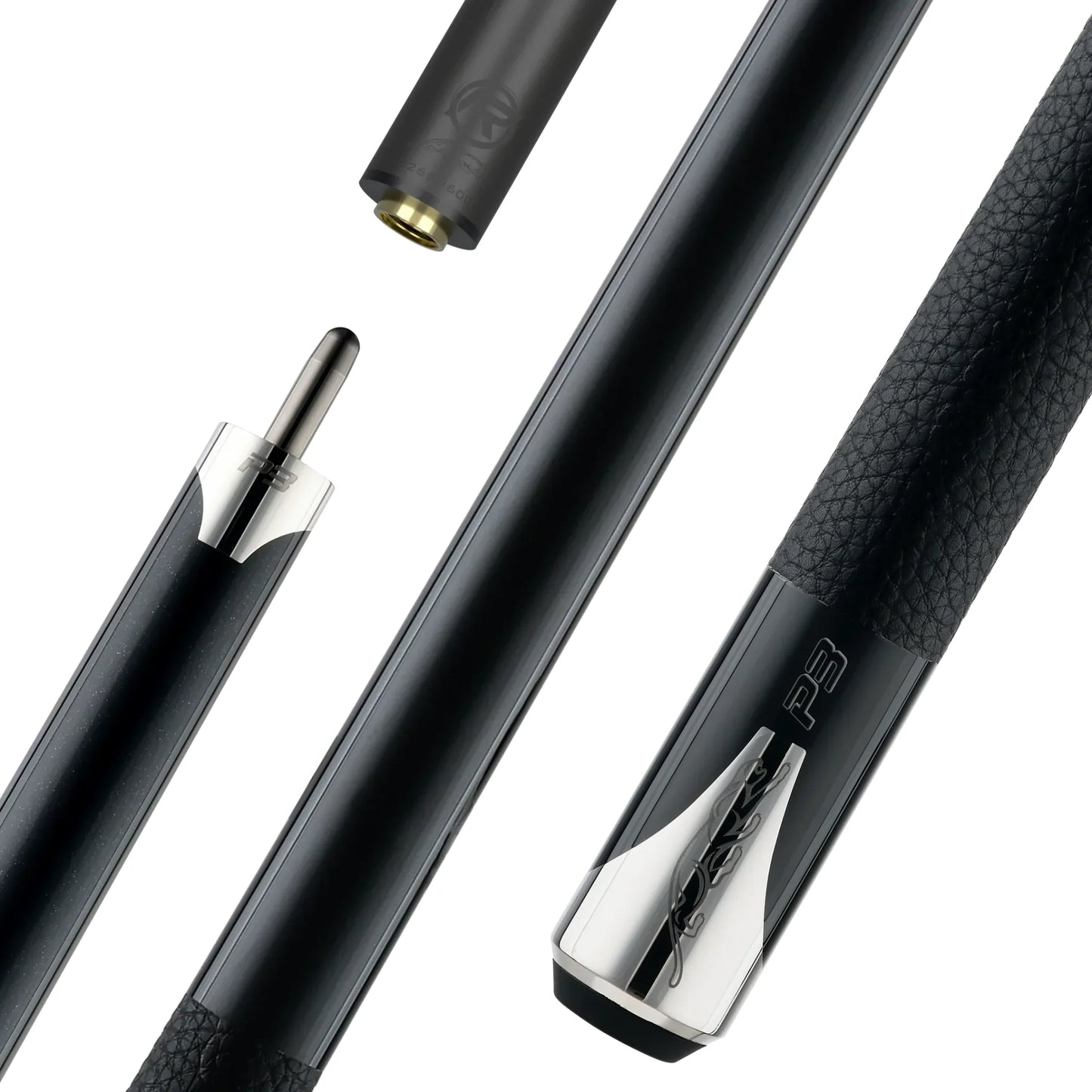 Taco de bilhar para pool Predator P3 Preto com Grip Leather Luxe e acabamento metálico