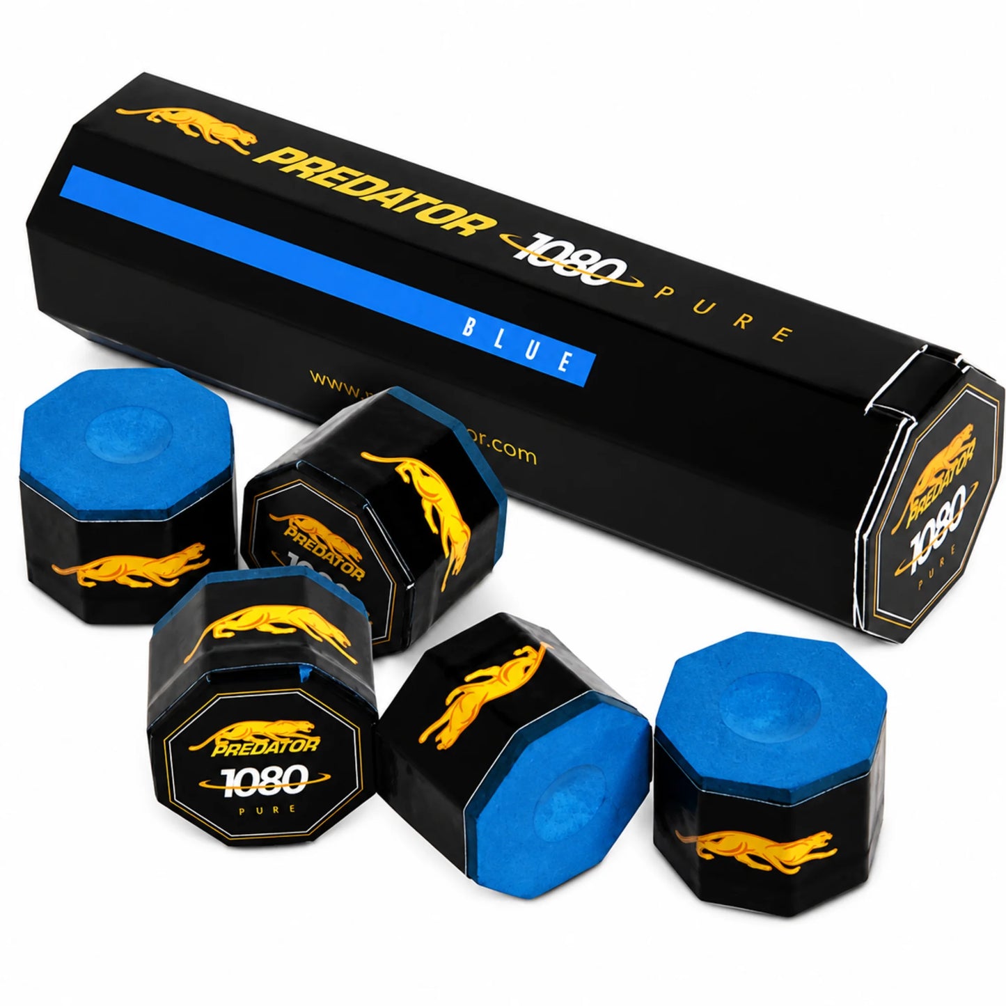 Caixa de 5 unidades de giz de bilhar Predator 1080 Pure azul
