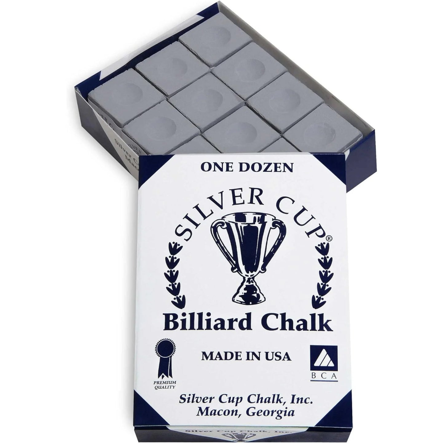 Caixa de 12 unidades de giz de bilhar Silver Cup cinzento