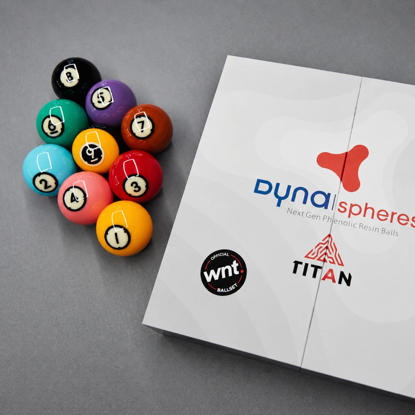 Jogo de bolas de bilhar para pool Dynaspheres Titan 572 WNT 57,2mm com cores de alto contraste