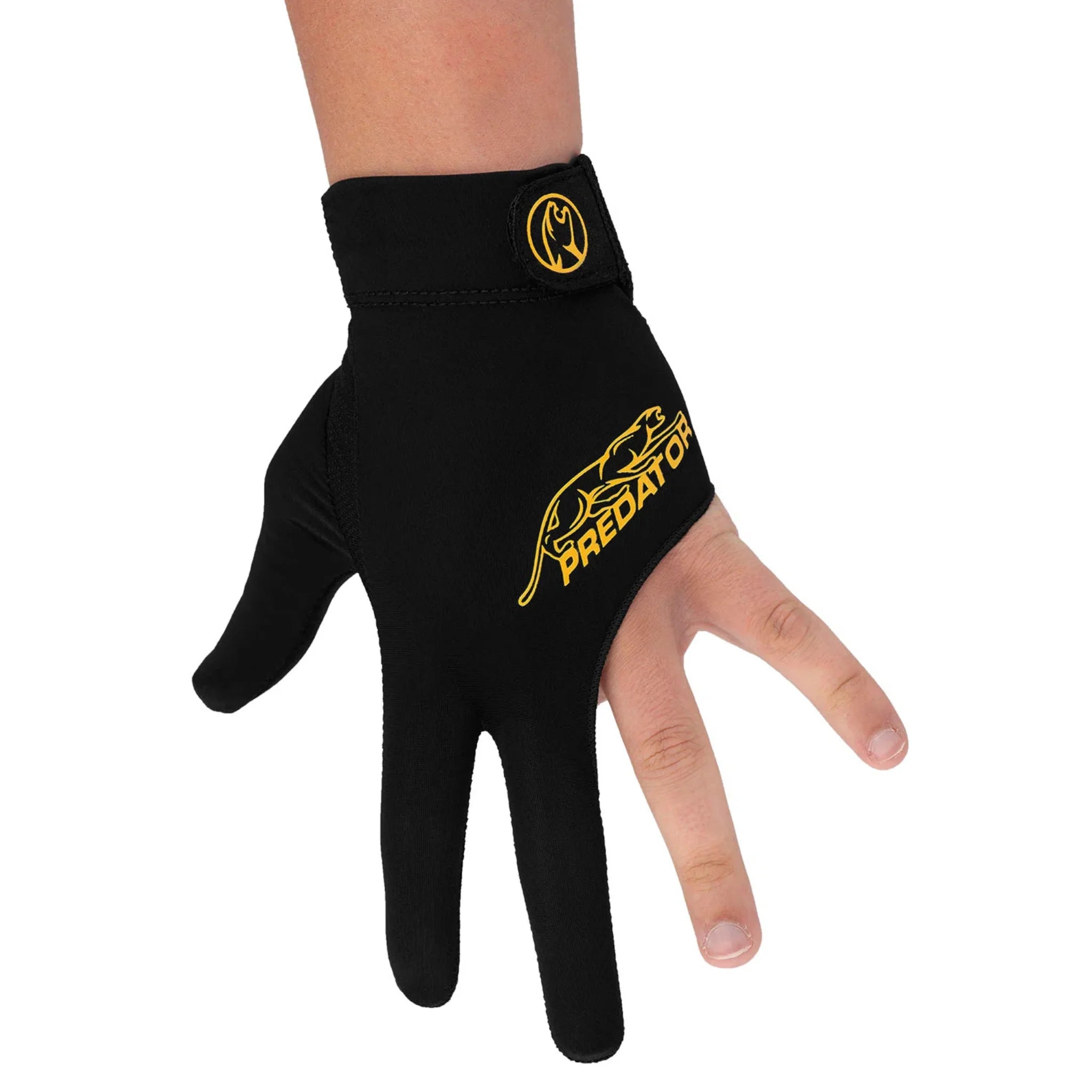 Luva de Bilhar Predator Second Skin Preta e Amarela Dedos Fechados