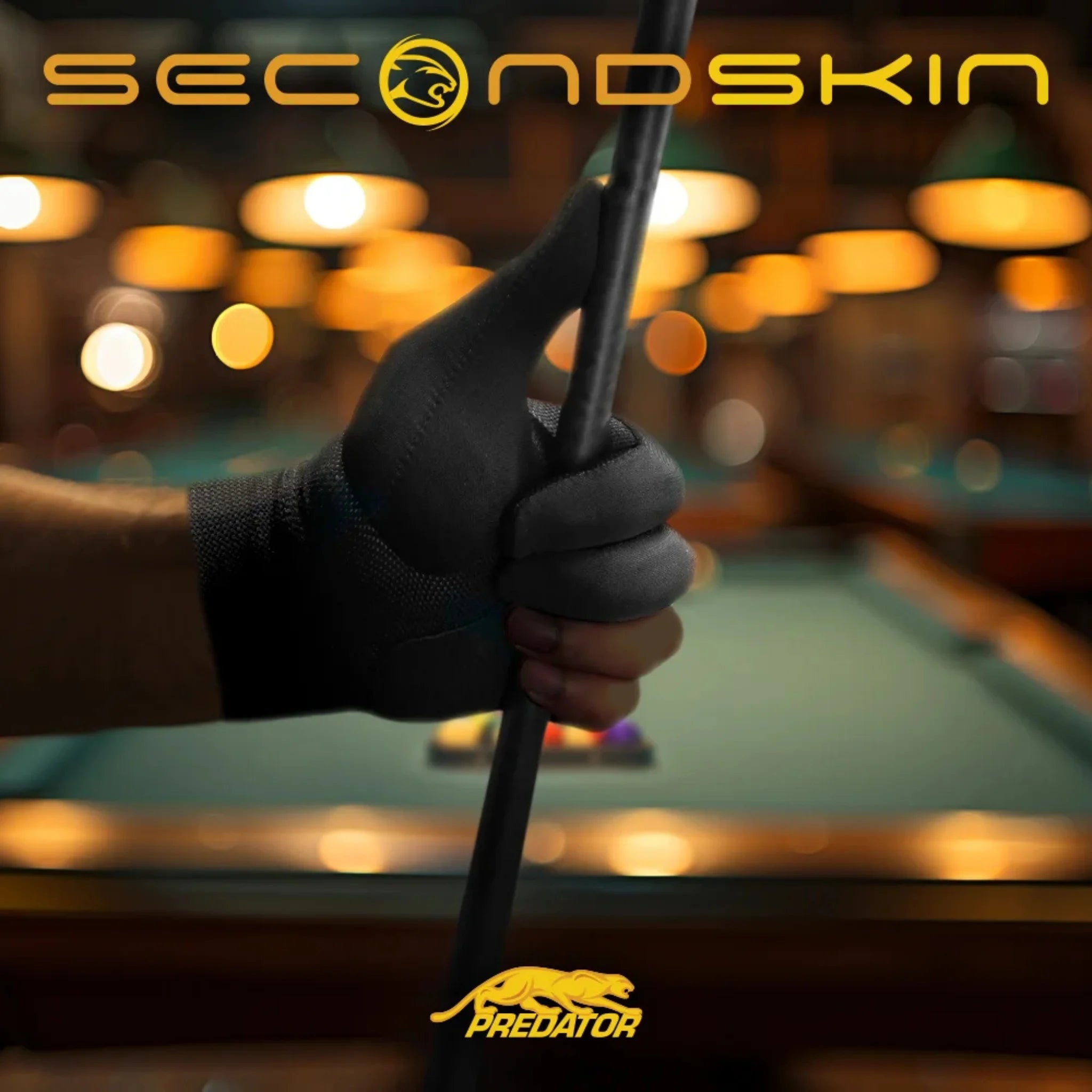 Luva de Bilhar Predator Second Skin Preta e Amarela Dedos Fechados