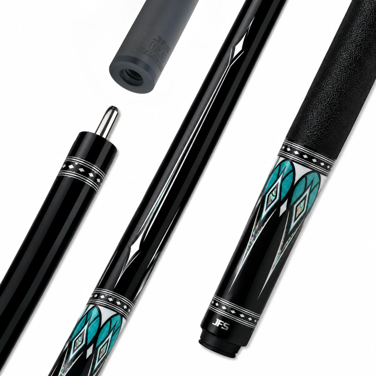 Taco de bilhar JFlowers Valen Flow JF20-29F preto e verde-azulado