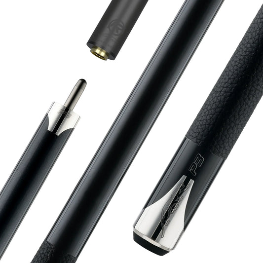 Taco de bilhar para pool Predator P3 Preto com Grip Leather Luxe e acabamento metálico